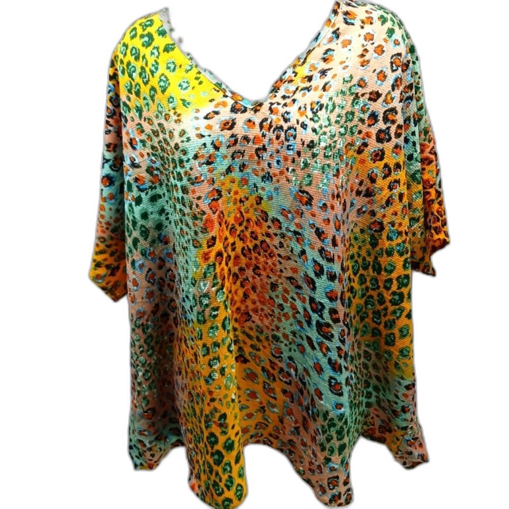 Jodifl Multicolor Leopard Print Vneck Blouse. Woman's 3X. Missing inner Tags....